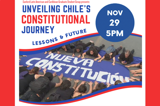 flyer for Chile Constitution talk; students calling for a new constitution